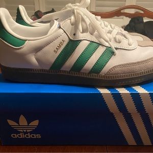 Adidas OG Sambas White w/Green Stripes - Worn twice!